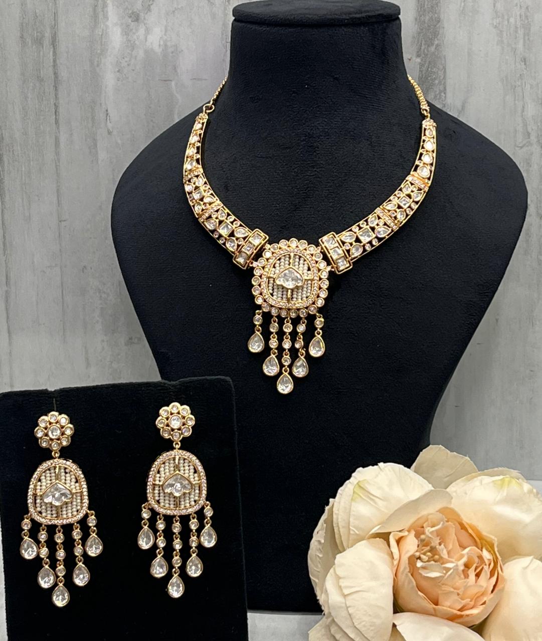 Hasli In Mossanite With Pearl Beading in white for woman