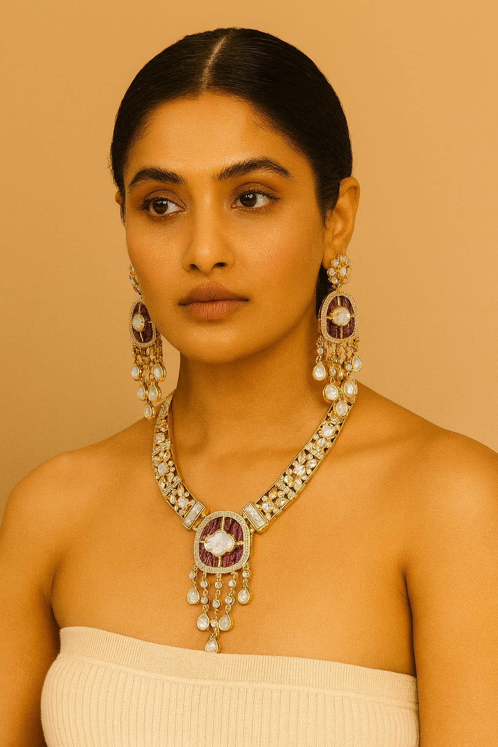 Hasli In Mossanite WithPearl Beading in red for woman