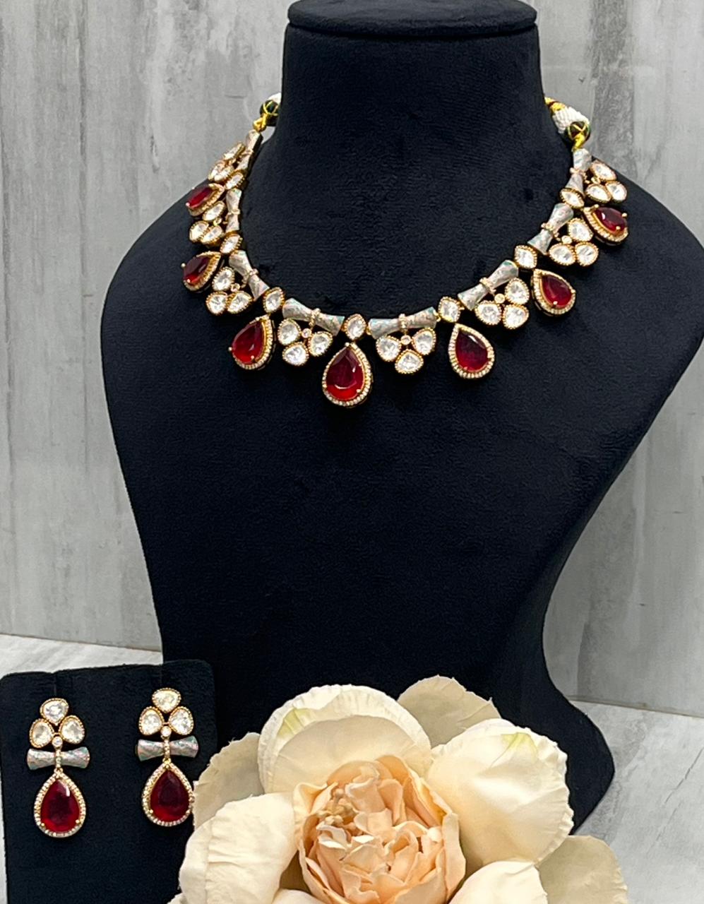 Meenkakari Mossanite Kundaan Necklace for woman