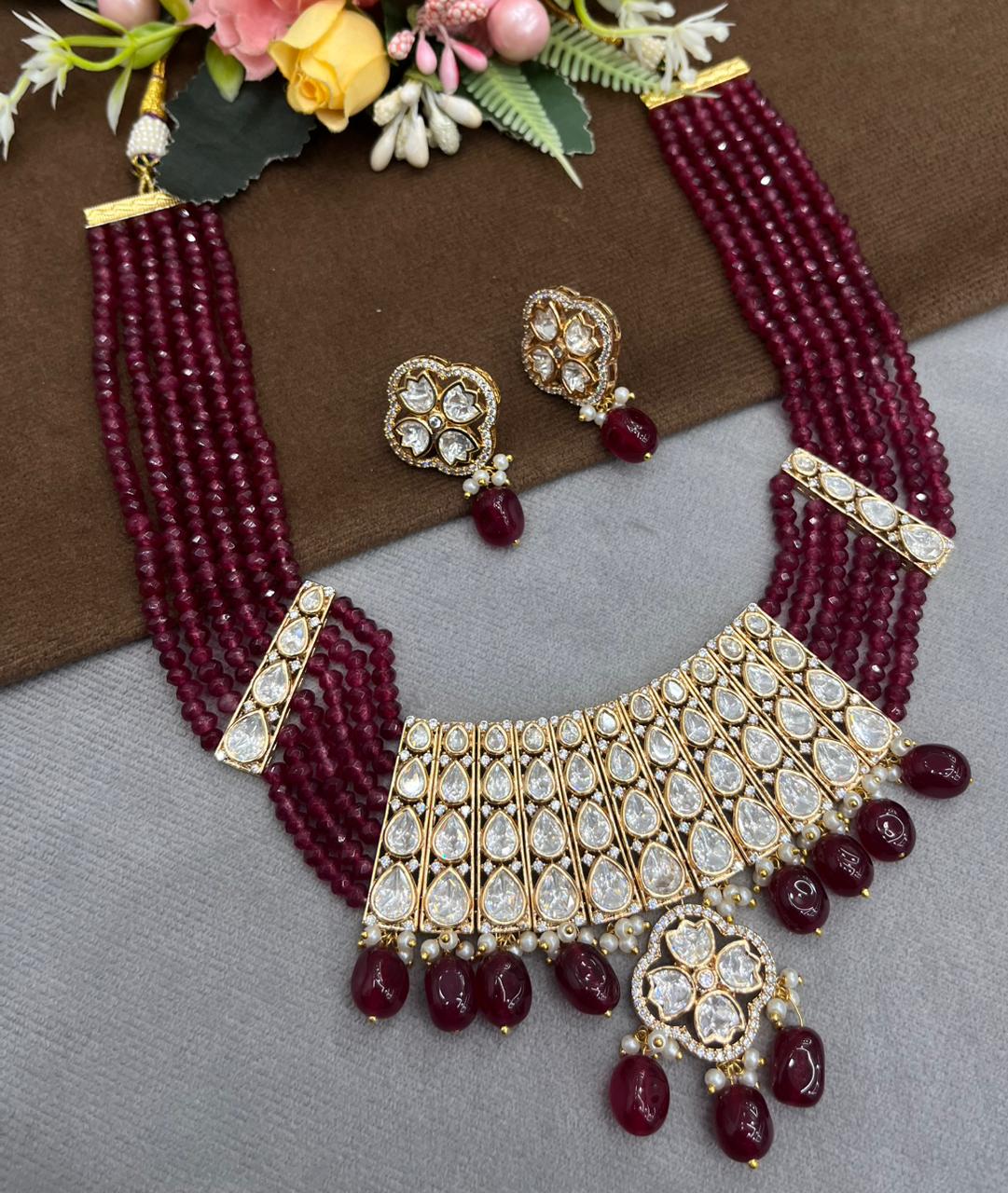 Trendy Mossanite With Beaded Necklace for woman