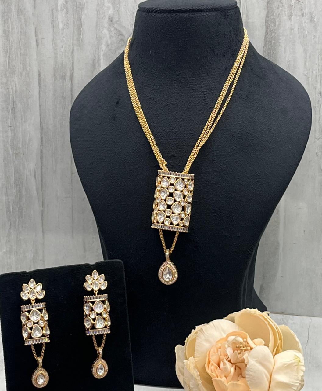 Long Chain Necklace With Broad Pendent Set for woman