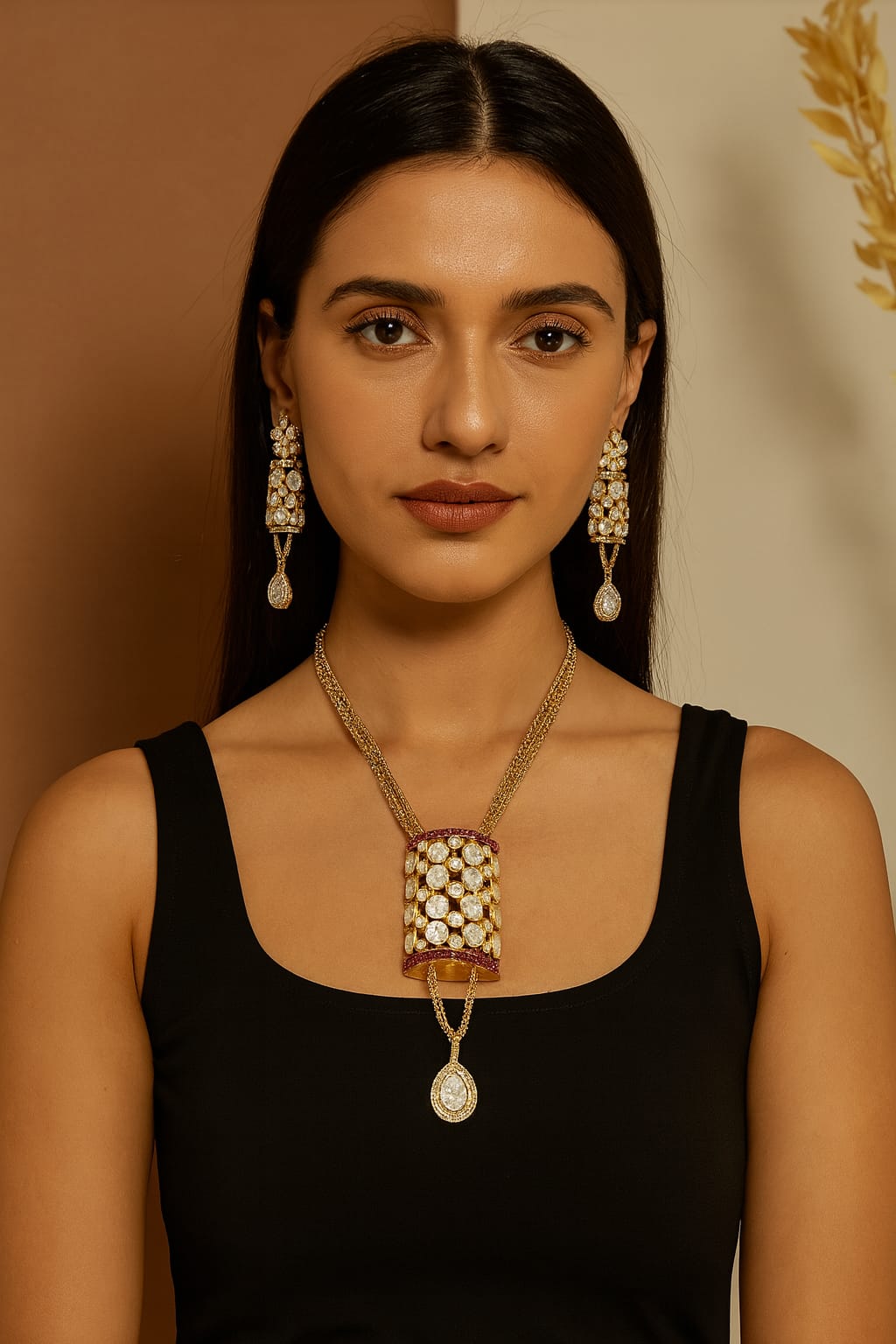 Long Chain Necklace With Broad Pendent Set for woman
