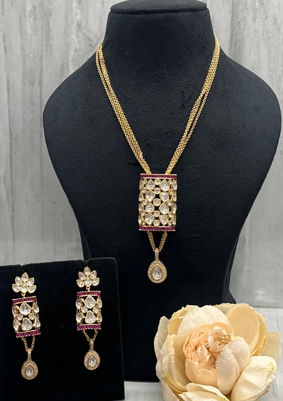 Long Chain Necklace With Broad Pendent Set for woman