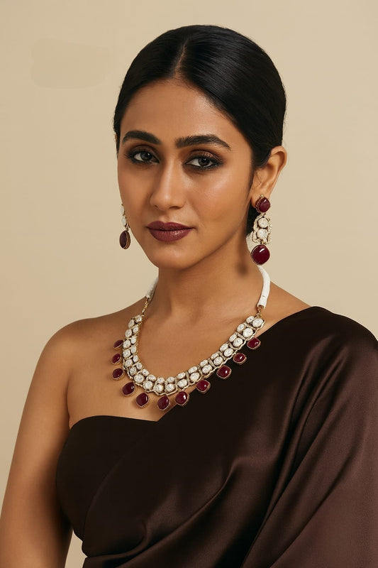 Mossanite Doublet Kundan Necklace for woman