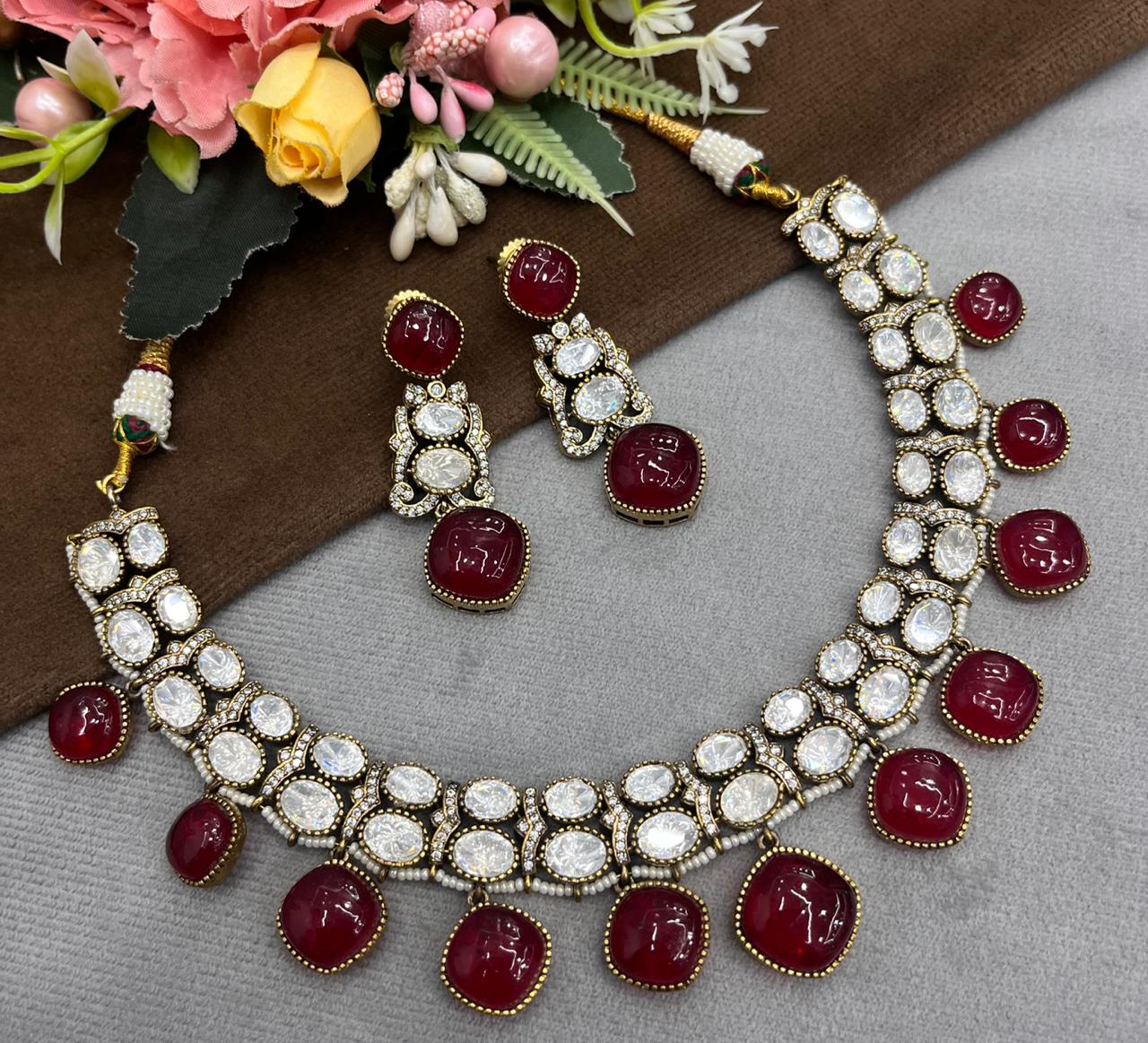 Mossanite Doublet Kundan Necklace for woman