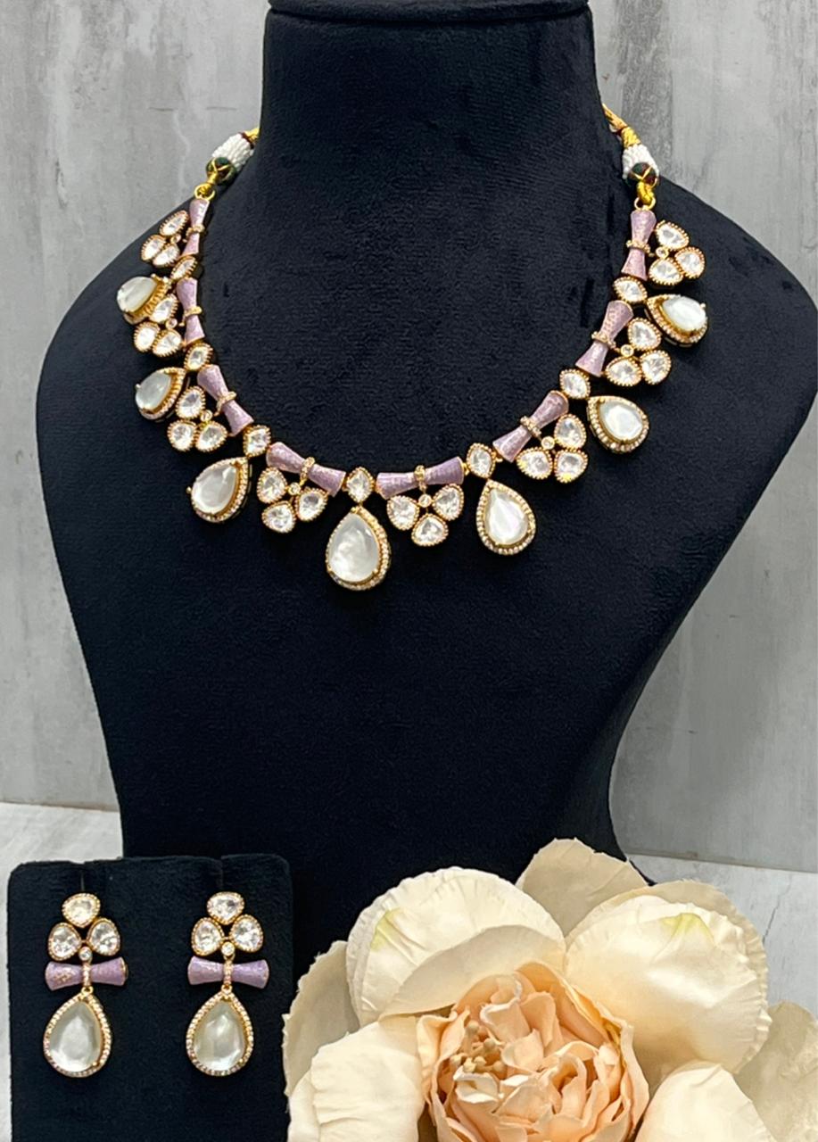 Meenkakari Mossanite Kundaan Necklace for woman