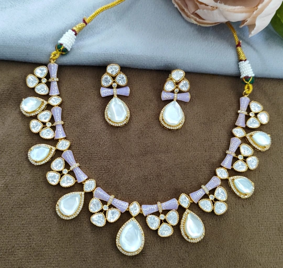 Meenkakari Mossanite Kundaan Necklace for woman