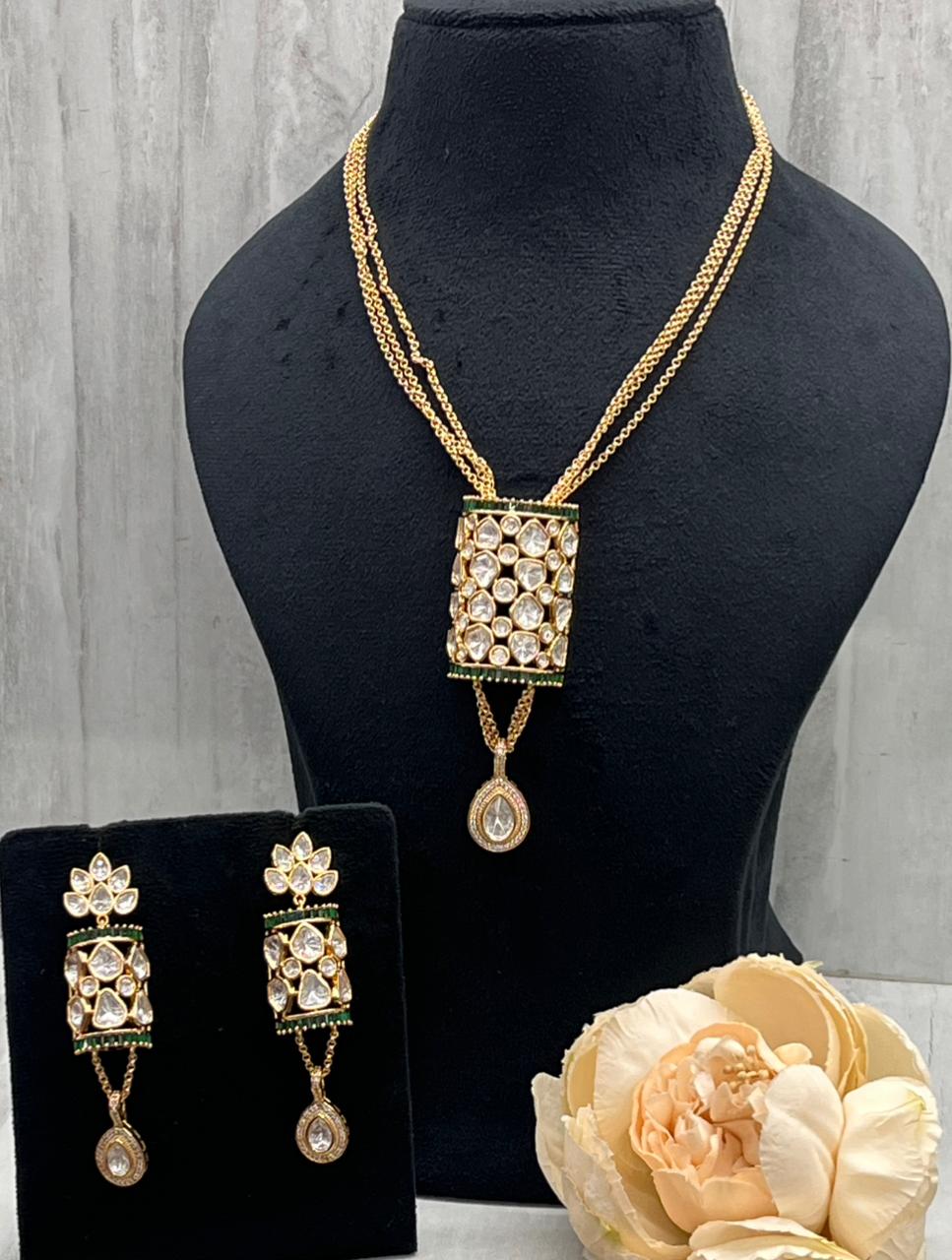 Long Chain Necklace With Broad Pendent Set for woman