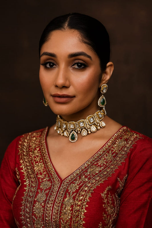 Sunheri Mossanite Kundan Choker for woman