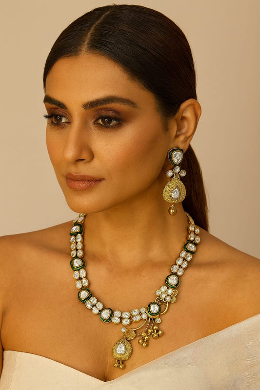 Polki Kjundan Necklace With Enamelling Handmade Necklace For Women