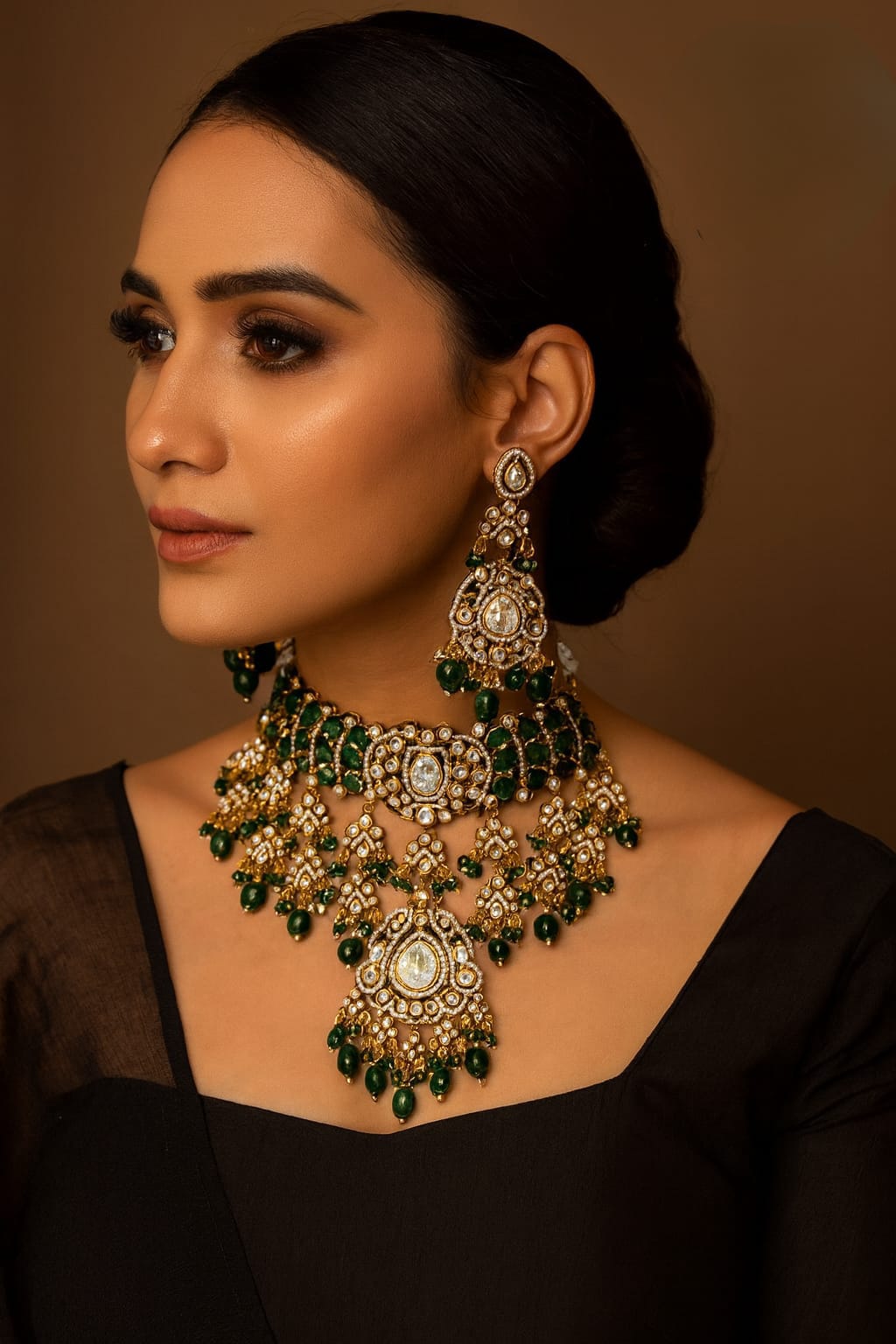 Bridal Necklace With Doublet Stone In Green For Women
