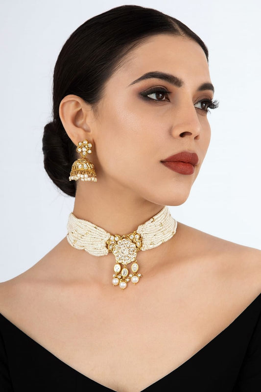 Kundan With Pearl Beading Choker For Women
