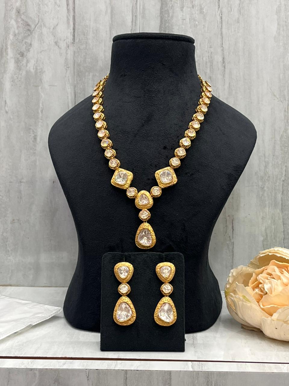 Mossanite Long Necklace With Earrings In Clear For Women