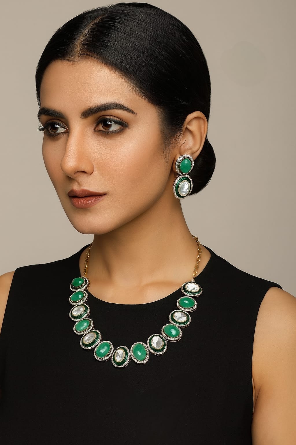 Polki With Doublet Stone Choker In Mint For Women