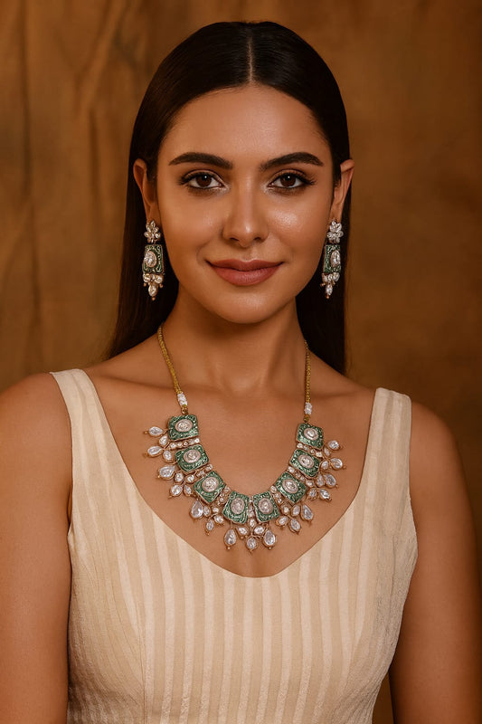 Meenakari With Kundan Necklace In Mint For Women