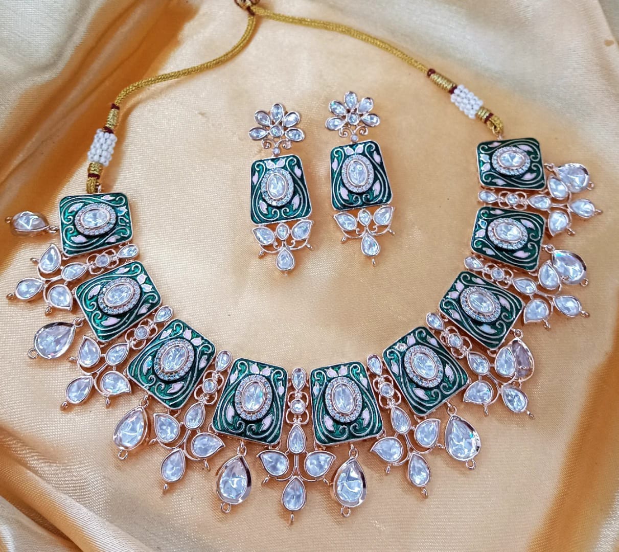 Meenakari With Kundan Necklace In Mint For Women
