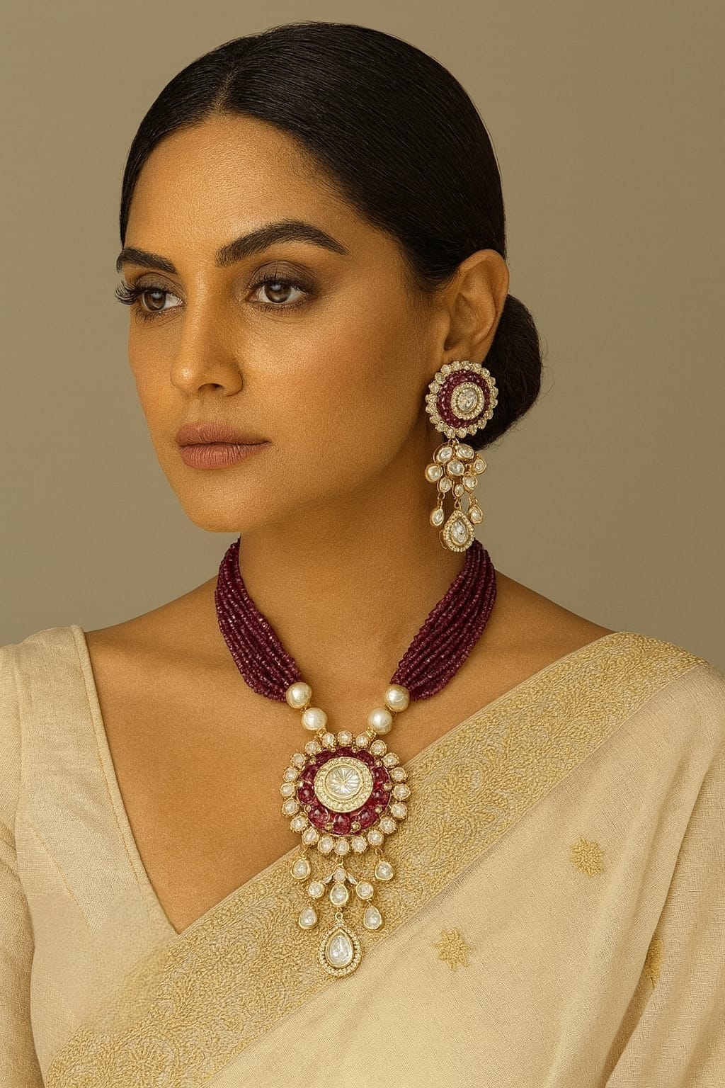 Long Mossanite With Beading Necklace In Pink For Women