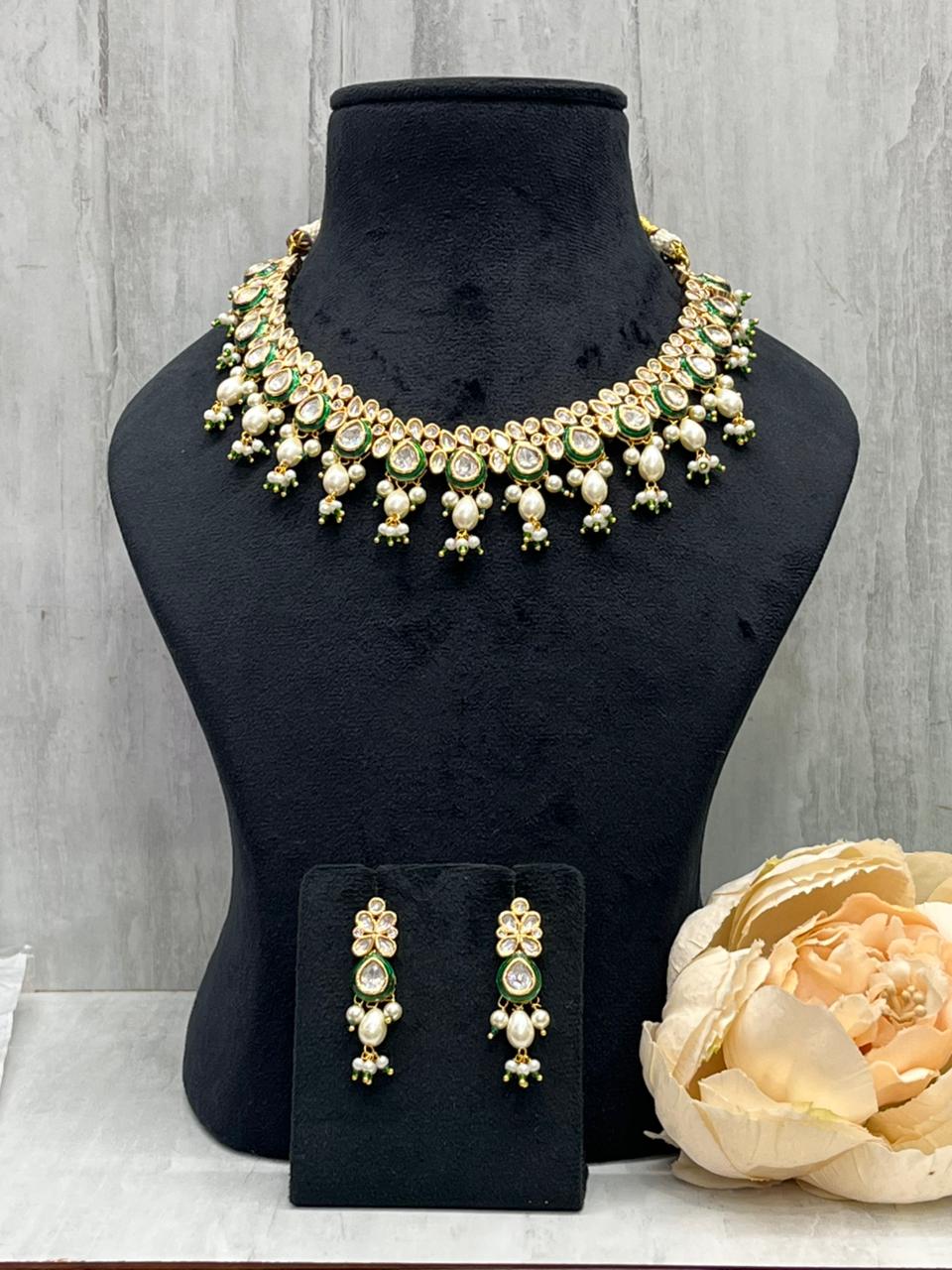 Meenakari With Kundan Necklace In Green For Women