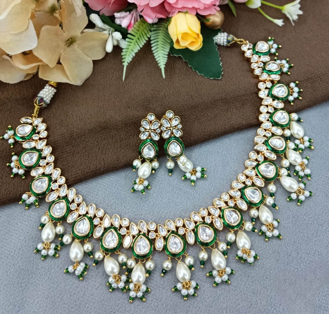 Meenakari With Kundan Necklace In Green For Women