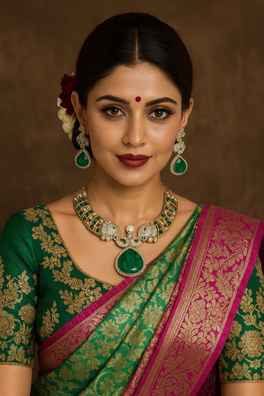 Elephant Kundan Mossanite Hasli in Green For Women