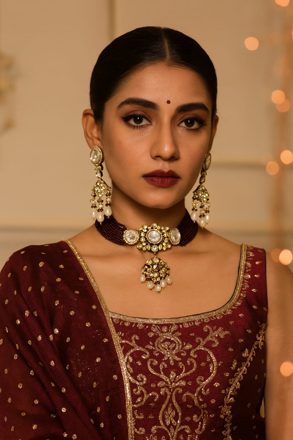 Polki With Kundan Chkoker With Side Beading For Women