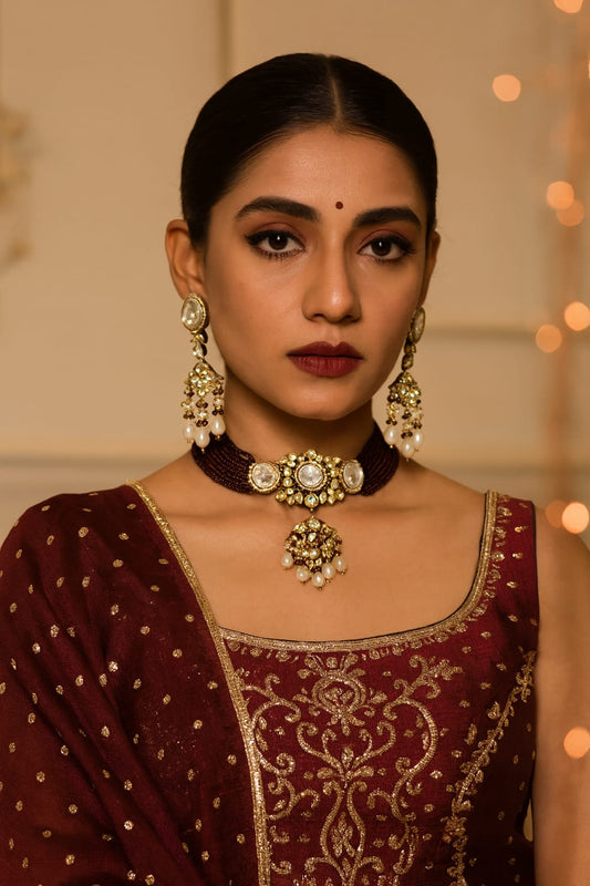 Polki With Kundan Chkoker With Side Beading For Women