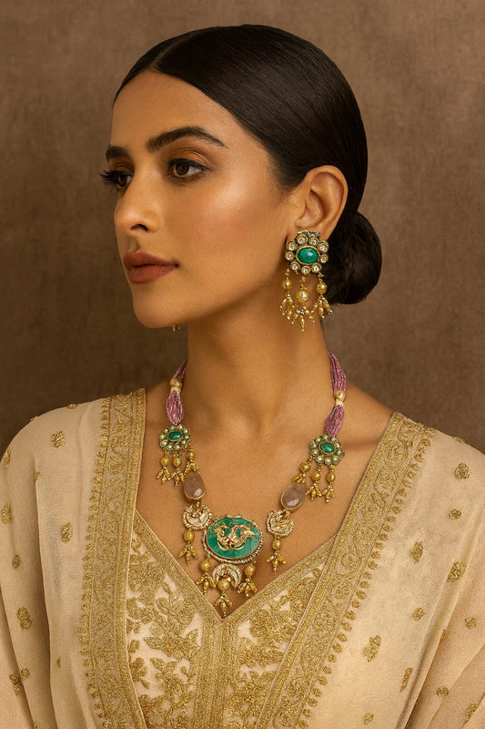 Meenkari Carved  Kundan Chkoker With Side Beading in Multi For Women