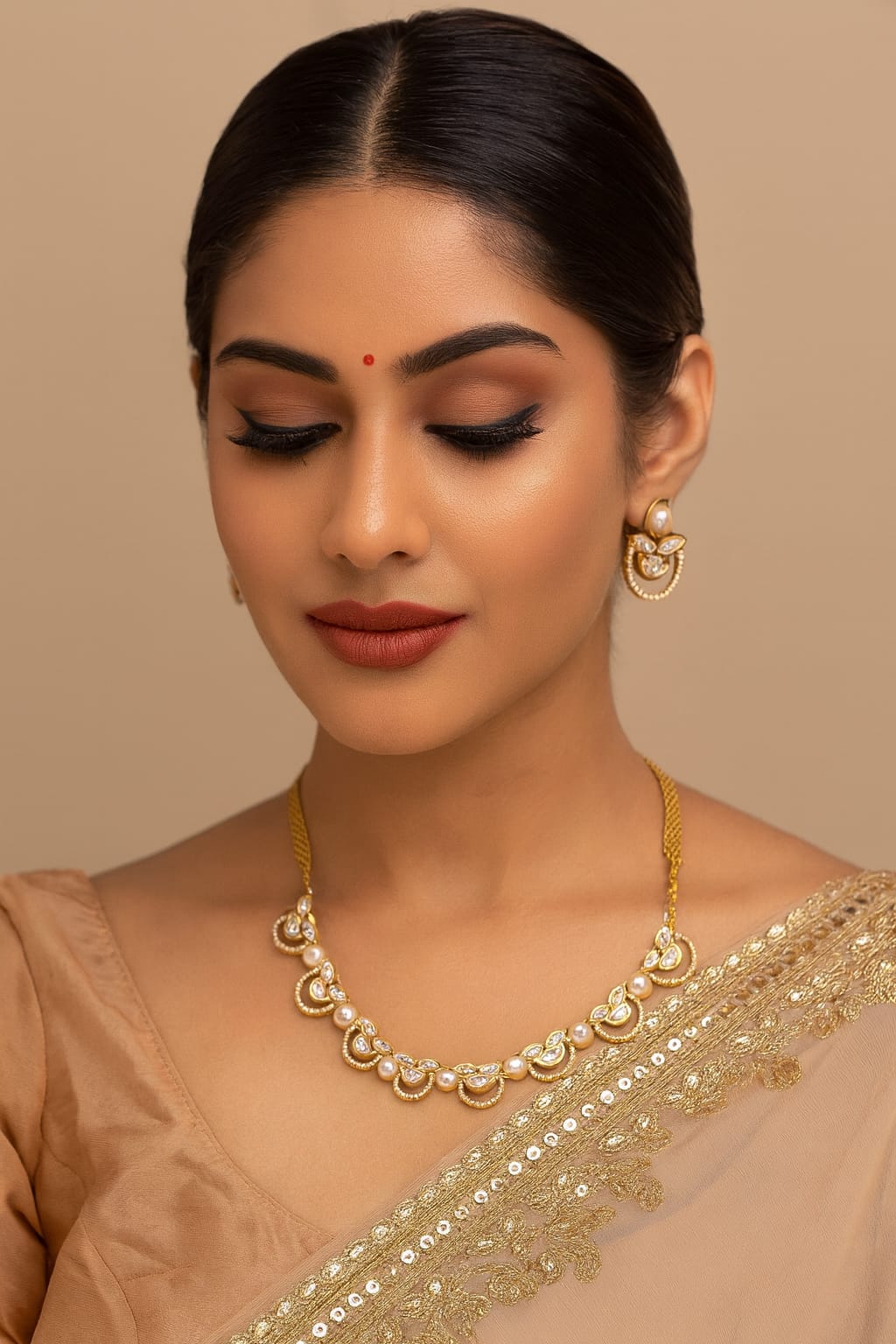 Pearl With Golden Polish Sleek Necklace