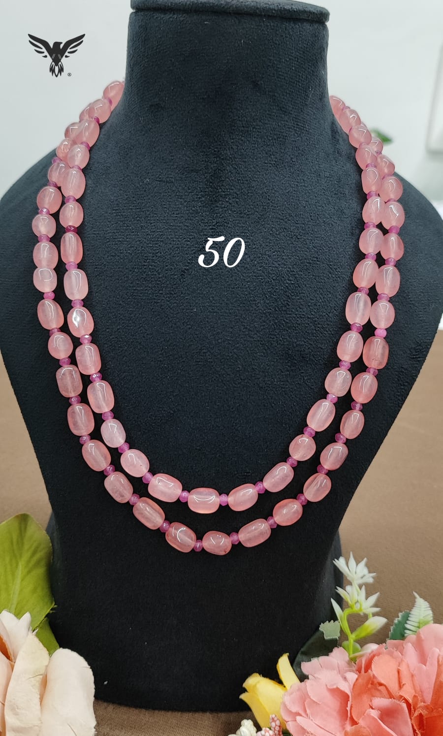 Peach beaded double layered mala for women