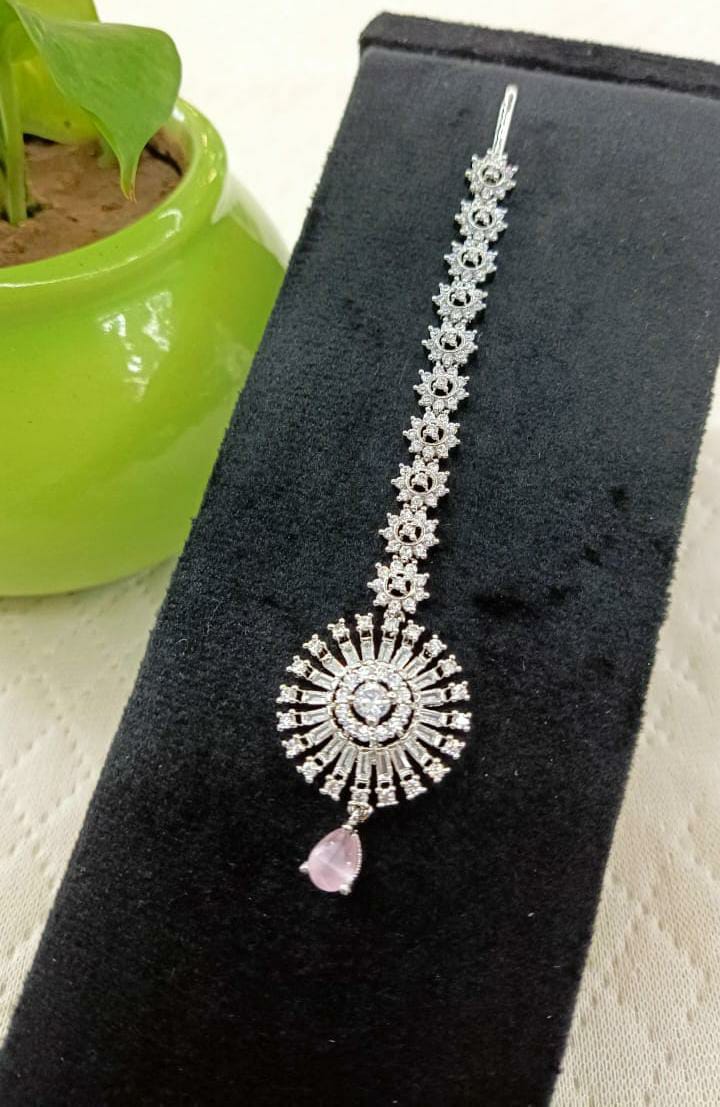 Vanshika Jewels  Pink drop mangtika for women.