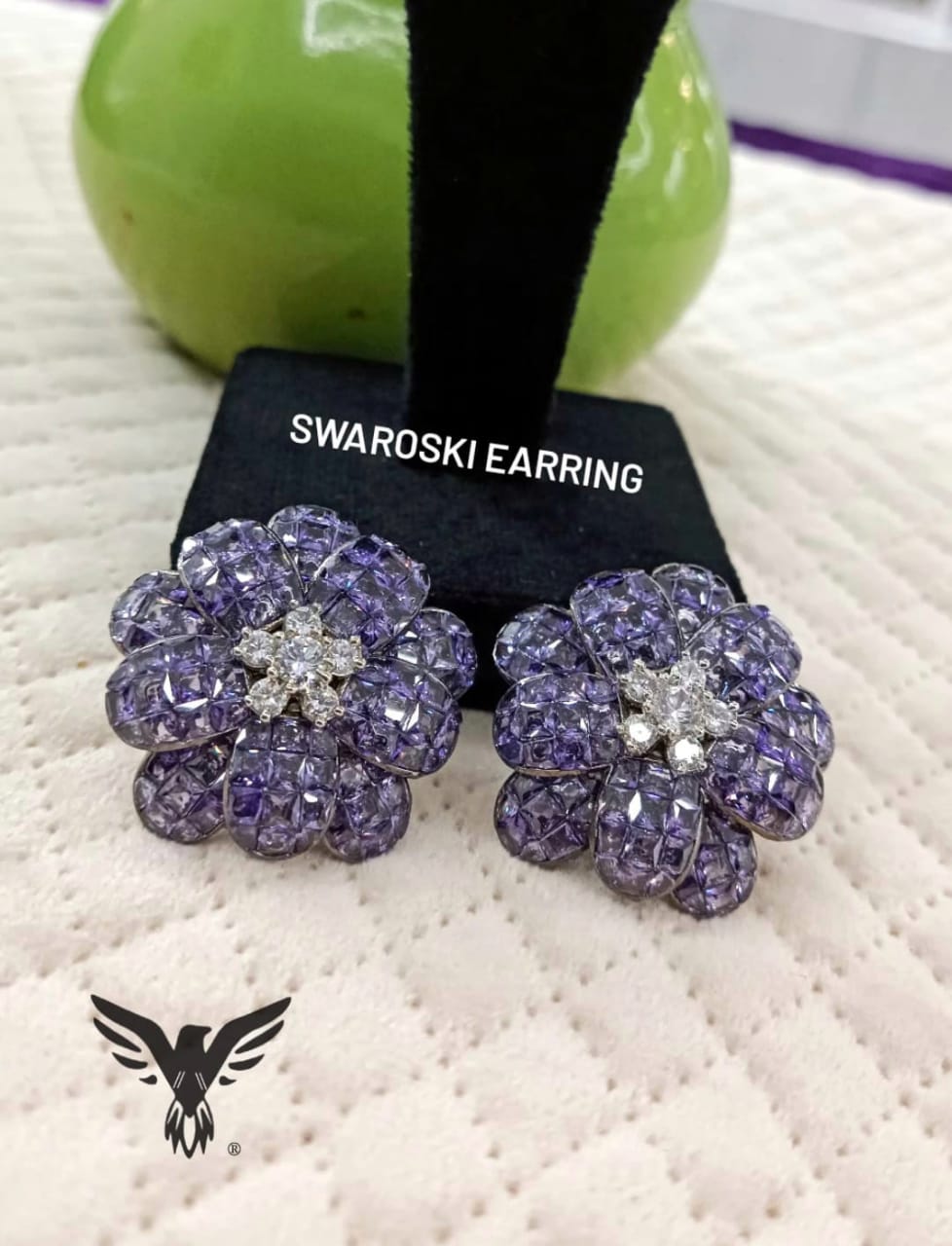 Western Look Purple Diamond Hanging Earrings