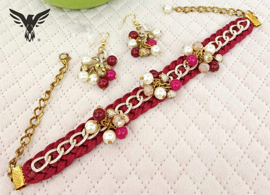 Saanjh Fashionable Trendy Necklace In Pink