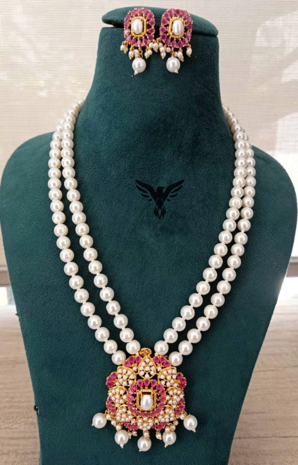 Raagi Fresh water pearl Necklace In Ruby