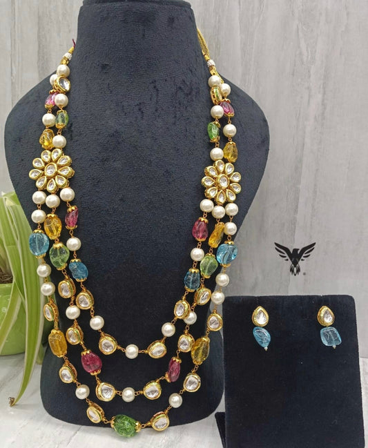 Vandita Crystal Mala Necklace With Kundan For Women