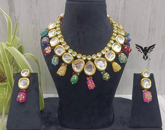 Yamya Kundan Necklace In Back Side Meenakari With Hand-Painted Tanjore Beads