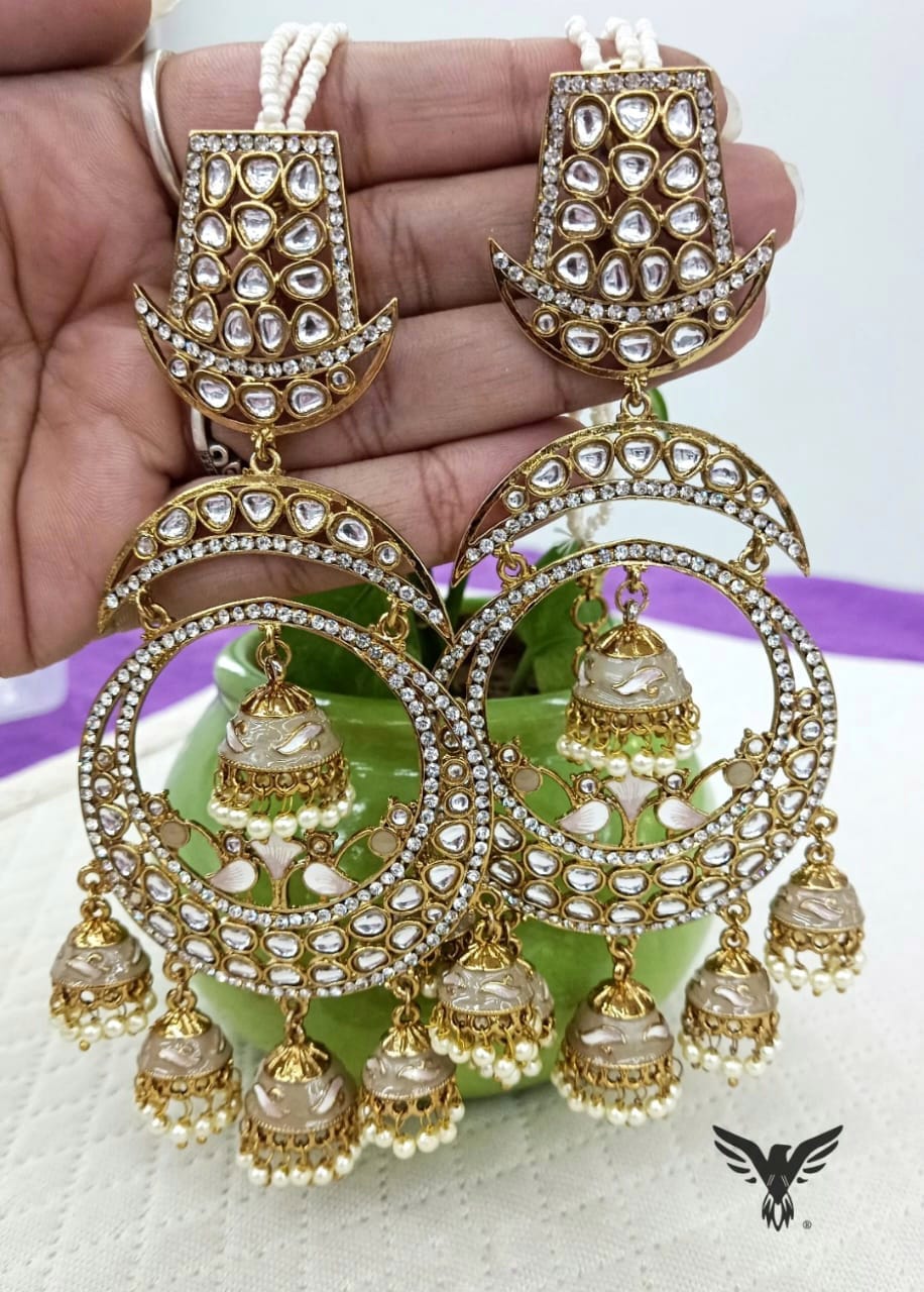 Rubani traditional kundan earring with kaanchain for women