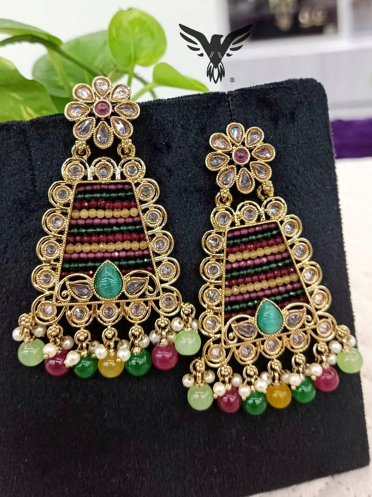 Punjabi Earings With Multi Coloured Beads