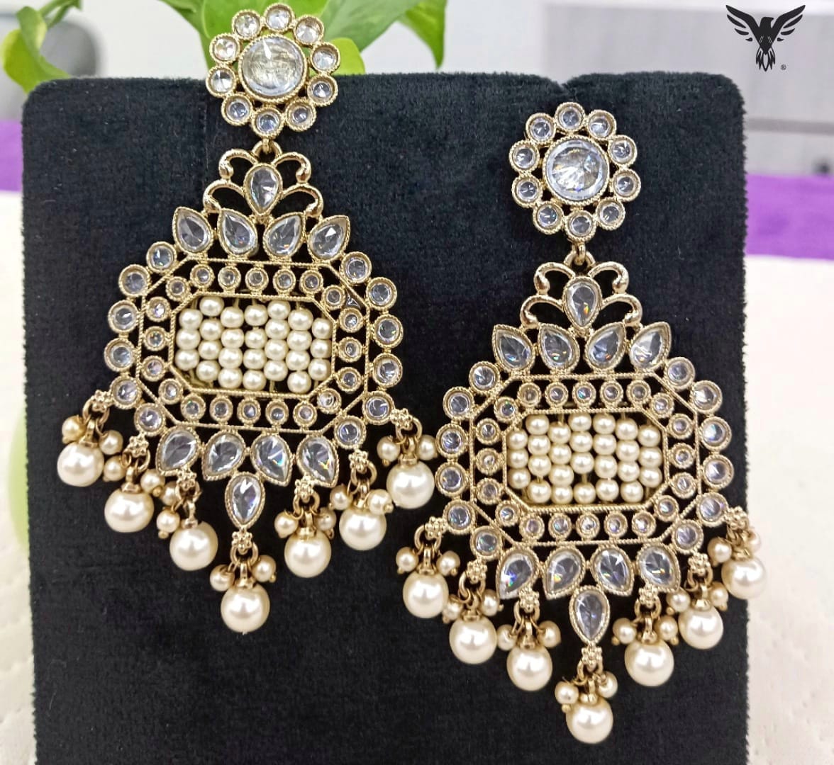 Sanskriti White Chandbalis Kundan Earring For Women