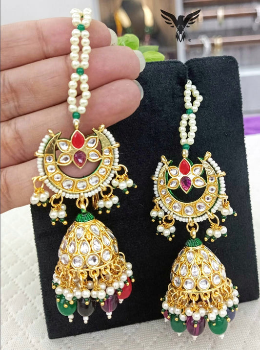 Dhanvi Chandbalis in Jhumki With Kaanchain Kundan  Earring For Women