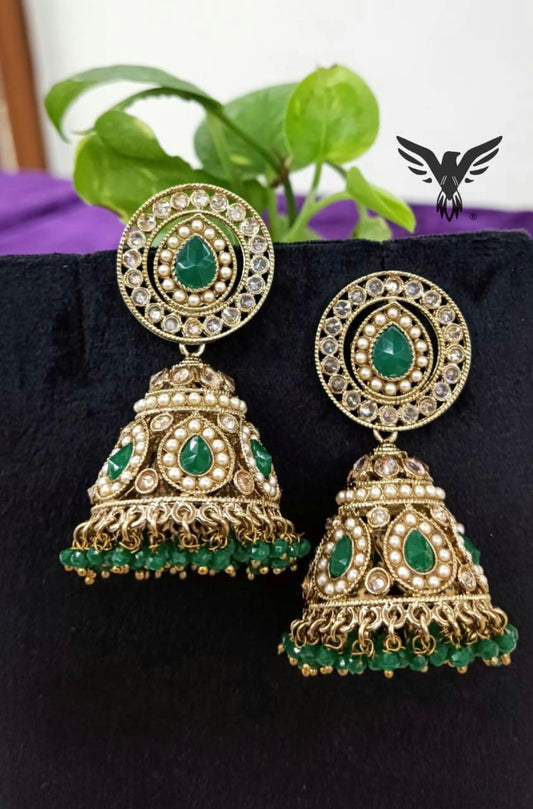 Nupur Green Kundan Jhumkis For Womens