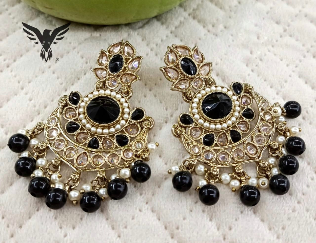 Radhika Black Chandbalis Kundan In Black Beds Earring For Women