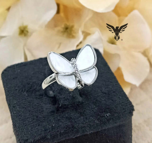 Pahal White Butterfly Adjustable Ring