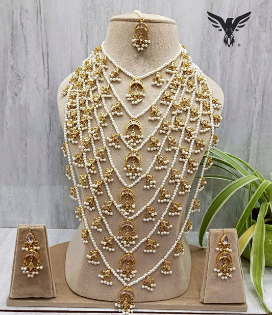 Baisa Ranihaar In Seven Layered With Mangtika And Earrings For Womens