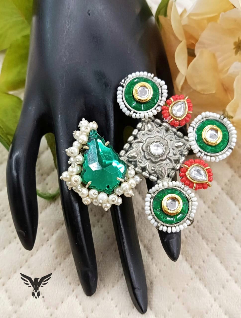 Swara Silver Look Alike Ring In kundan For Women