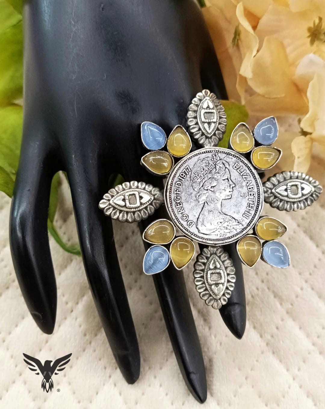 Vrashthi Elizabeth Coin Silver Look Alike Ring In For Women