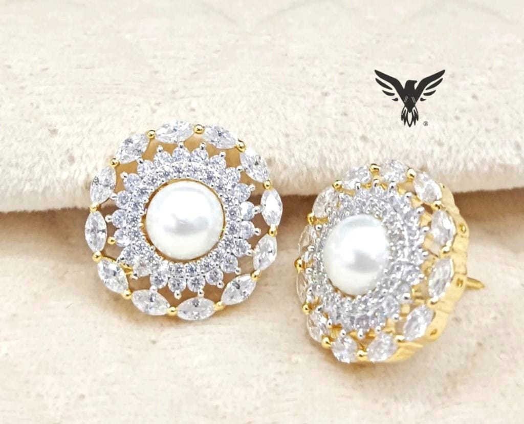 GOLD PLATED ROUND PEARL STUDDED STUD