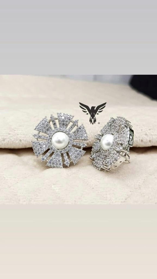 Vanshika Jewels beautiful silver polis studs for women with pearl in centre