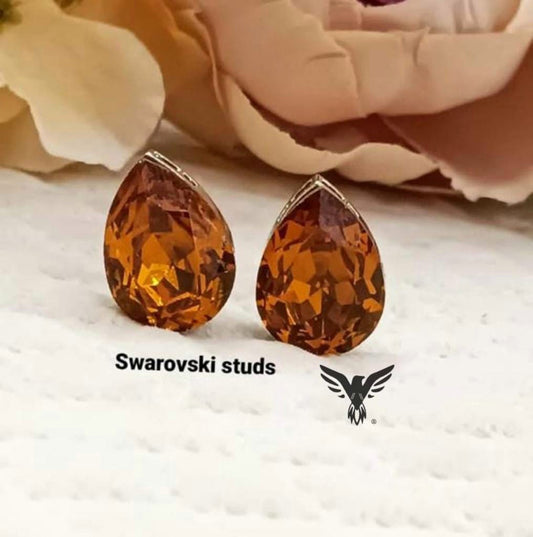 keya Swarovski Stone Studs In Brown