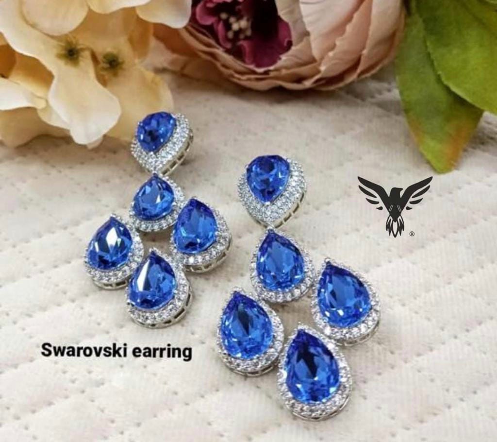 Aarvi Swarovski Stone Drop In Blue Earings