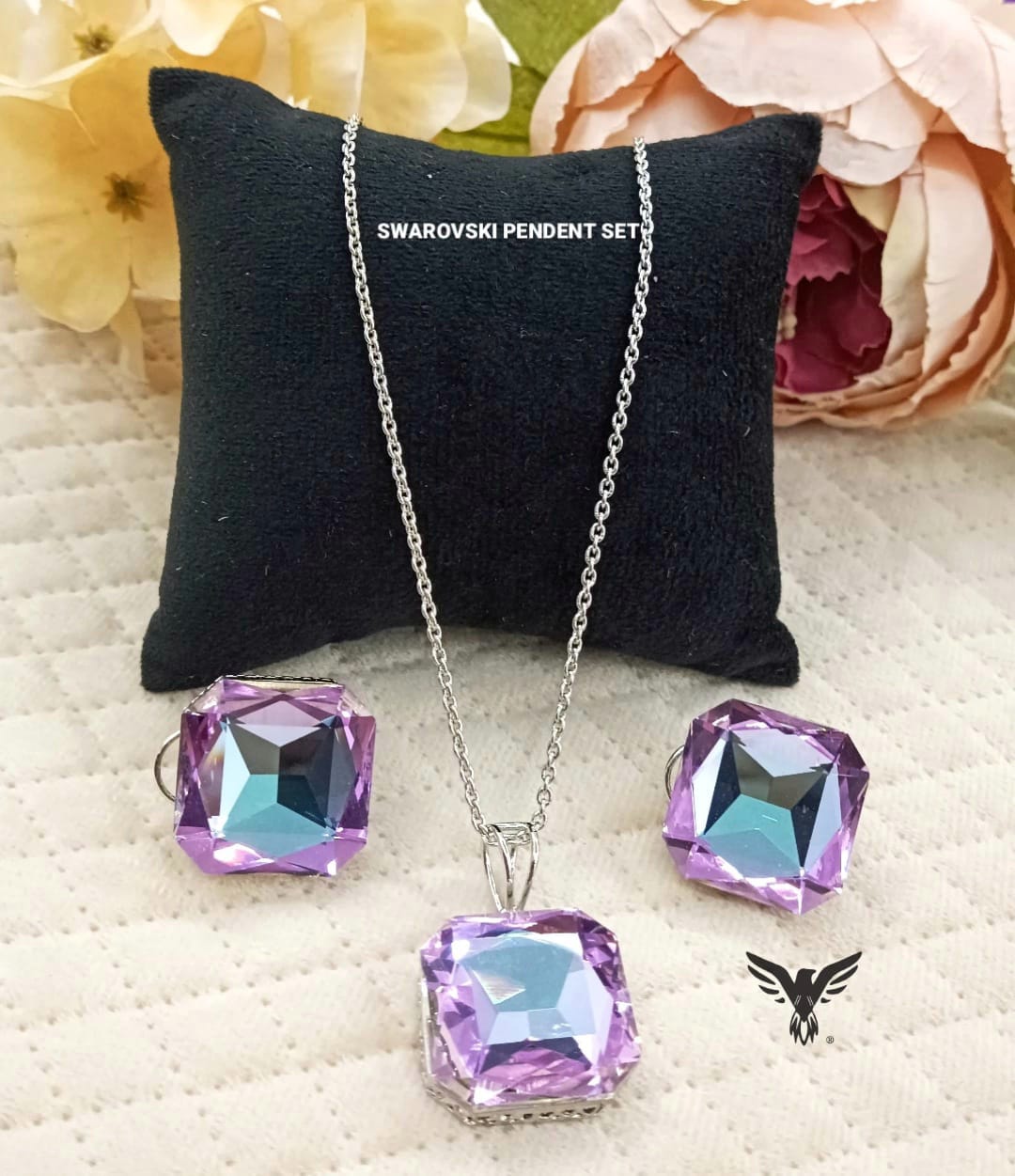 Ukti Swarovski Stone Pendant Set In Multi Color shades With Stud